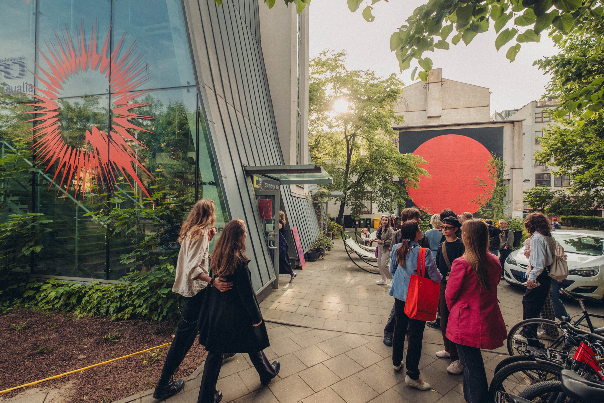 Young people in the entrance area of WRO Art Center