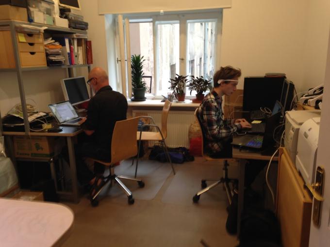 Laboratory, two persons working on laptops