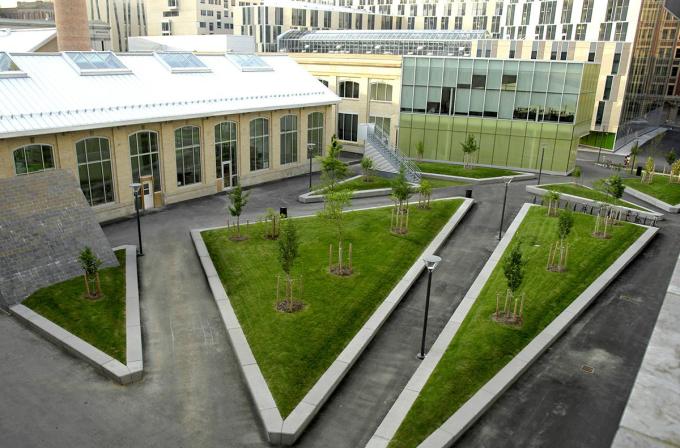 Arial view of building and garden